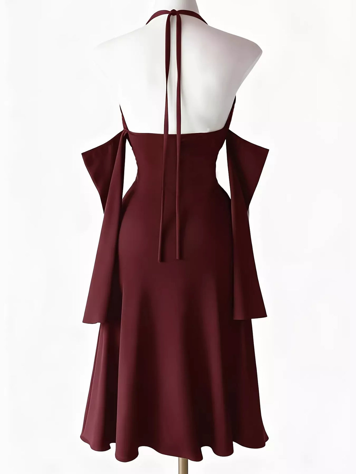 Halter Neck High-Slit Bodycon Dress - Wine Red - View 3