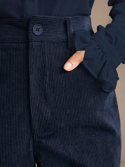 High-Waisted Flare Pants - Navy Blue - View 4