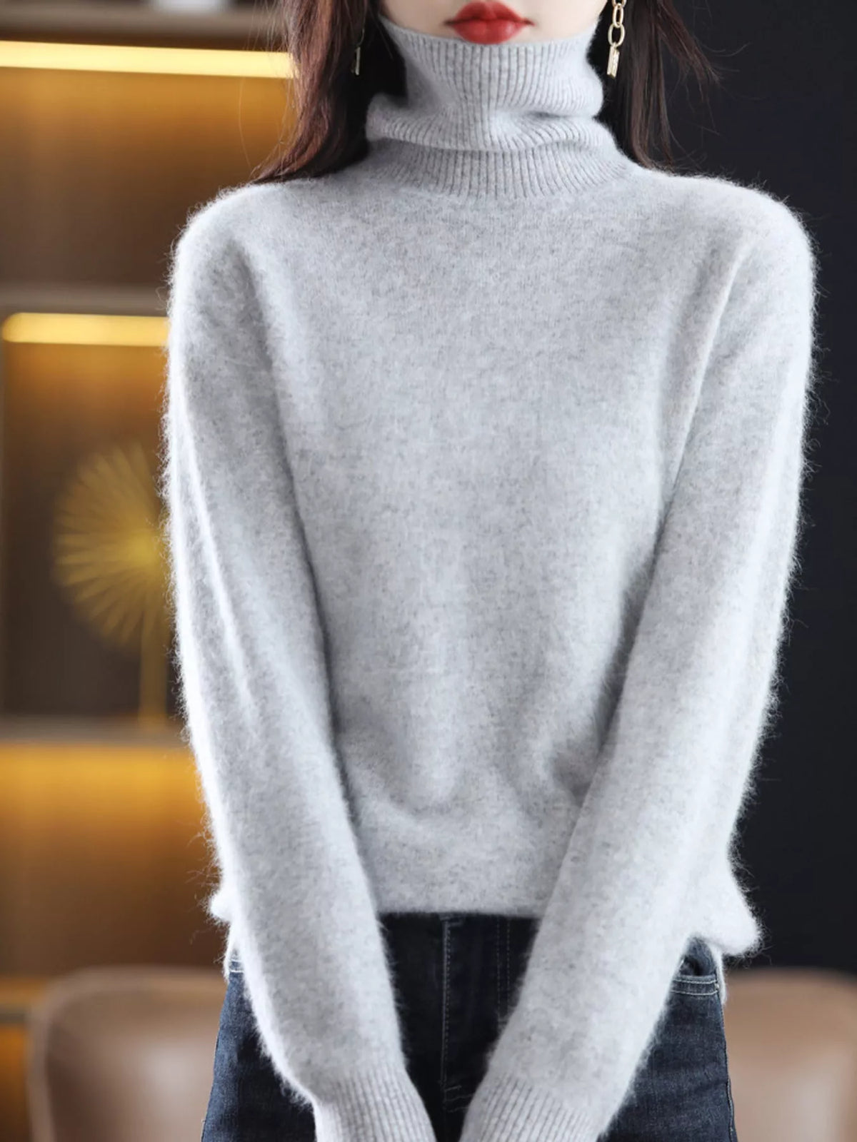 Full Size Turtleneck Long Sleeve Sweater Plus Size - Light Gray - View 11