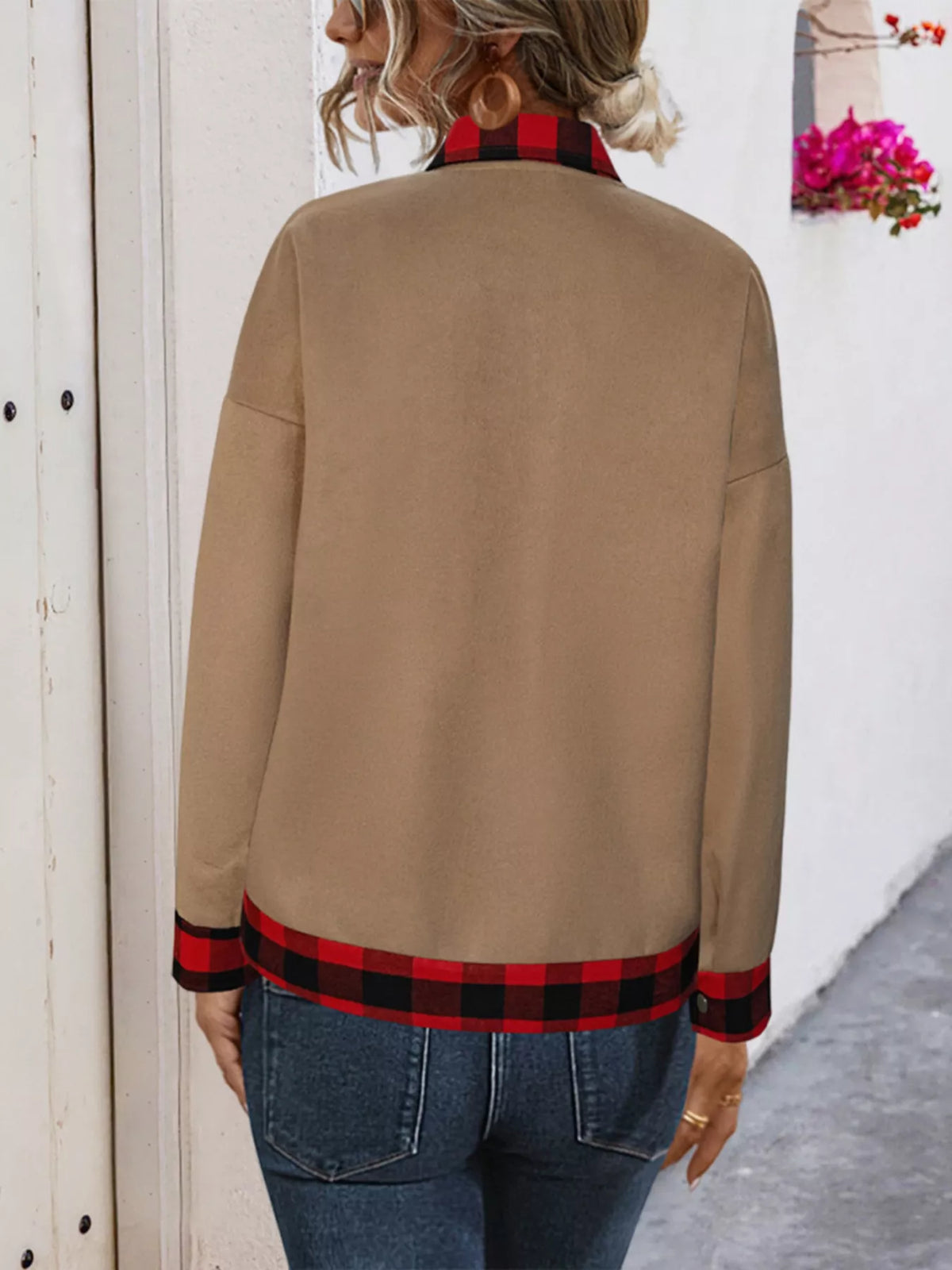 Plaid Button Up Casual Outerwear - Khaki - View 6