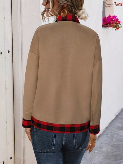 Plaid Button Up Casual Outerwear - Khaki - View 6