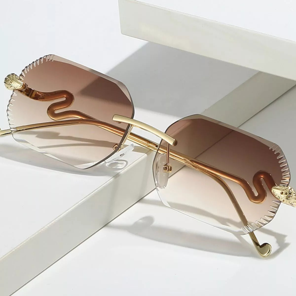 Rimless UV Protective Sunglasses - Caramel - View 4