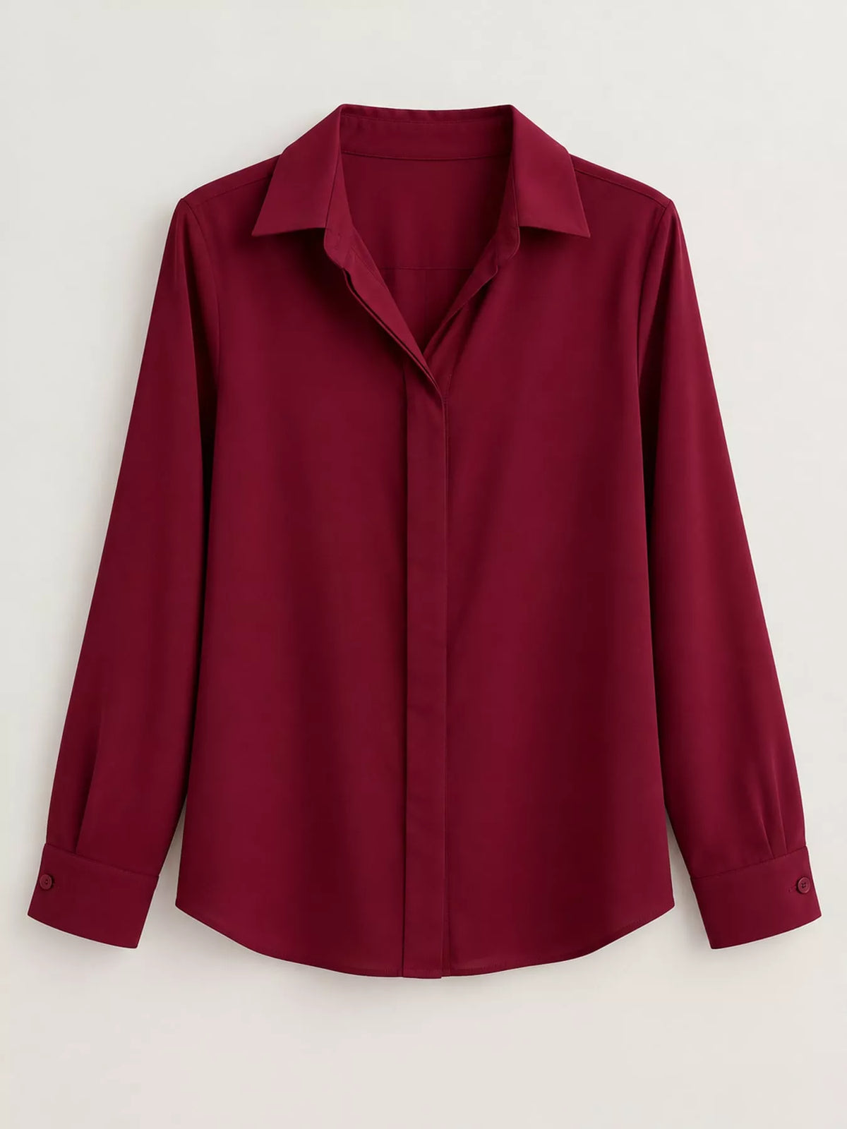 Button Up Long-Sleeve Shirt - Burgundy - View 64