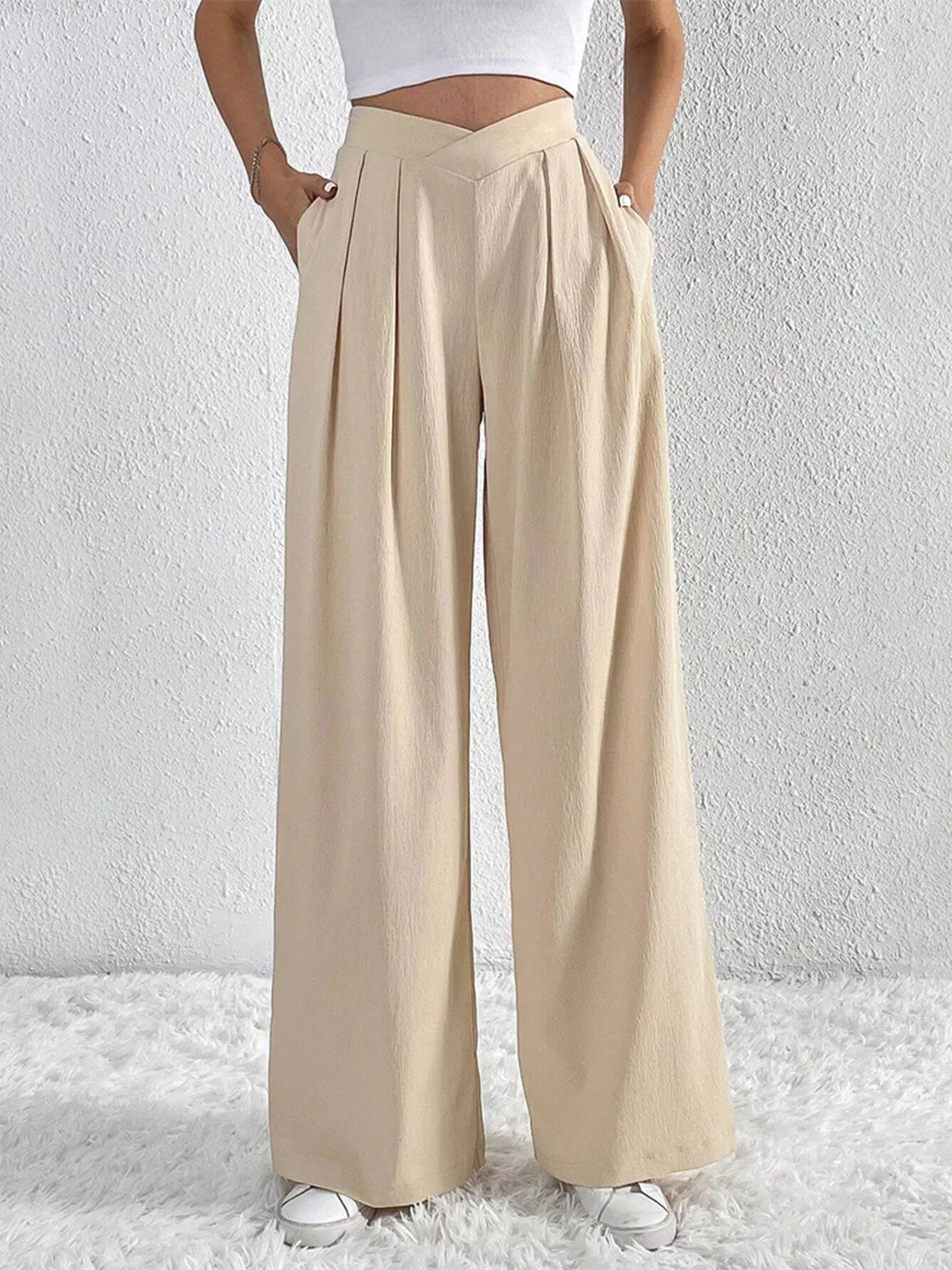 Pleated Wide Leg Pants - Apricot - View 3