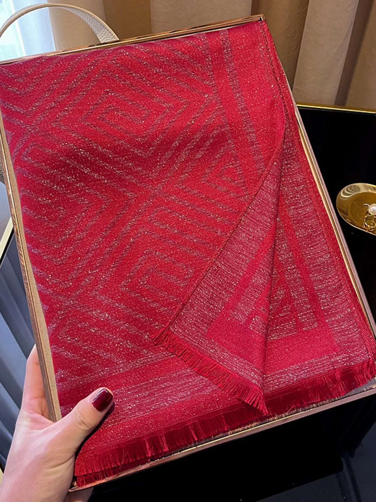 Raw Hem Lightweight Scarf - Red - View 8
