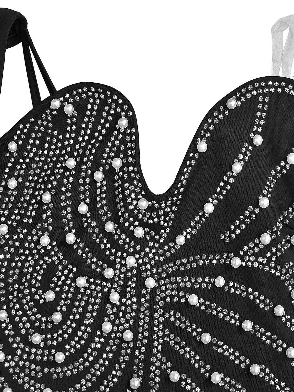 Rhinestone Pearl Detail One-Shoulder Mermaid Maxi Dress - Black - View 10