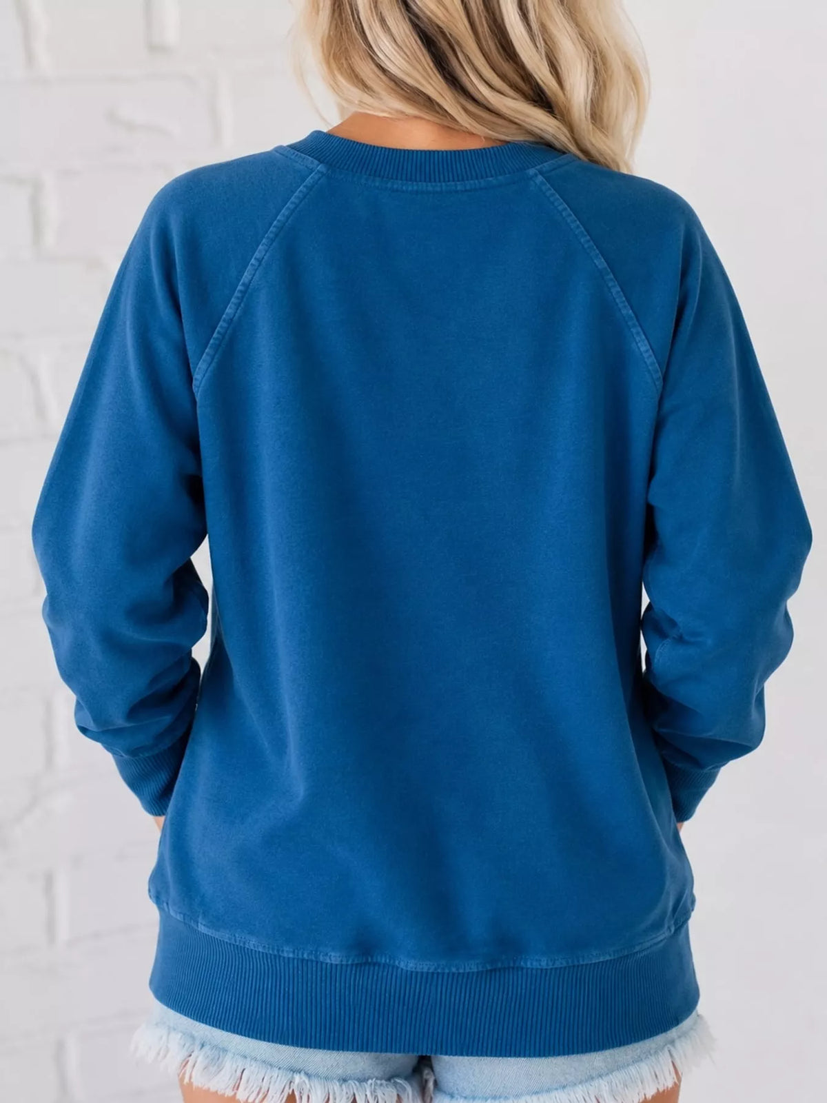 Crew Neck Raglan Sleeve Sweatshirt - Dark Blue - View 13