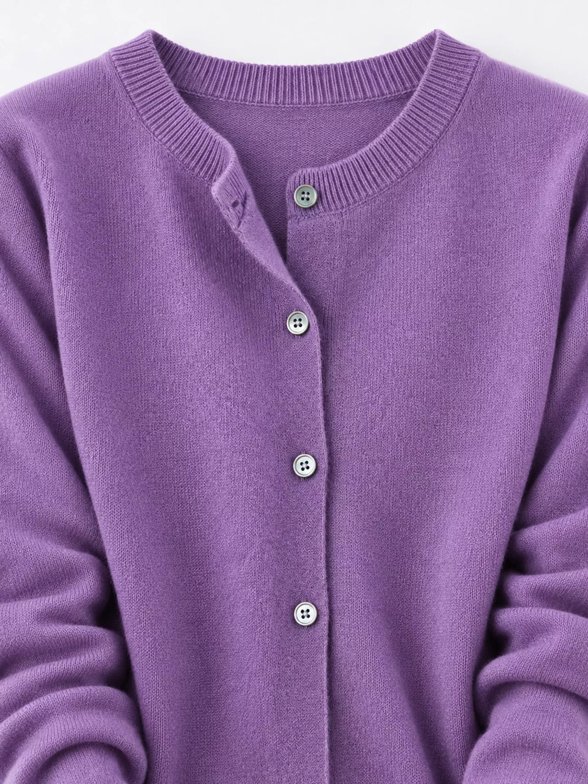 Crew-Neck Button-Down Cardigan - Purple - View 66