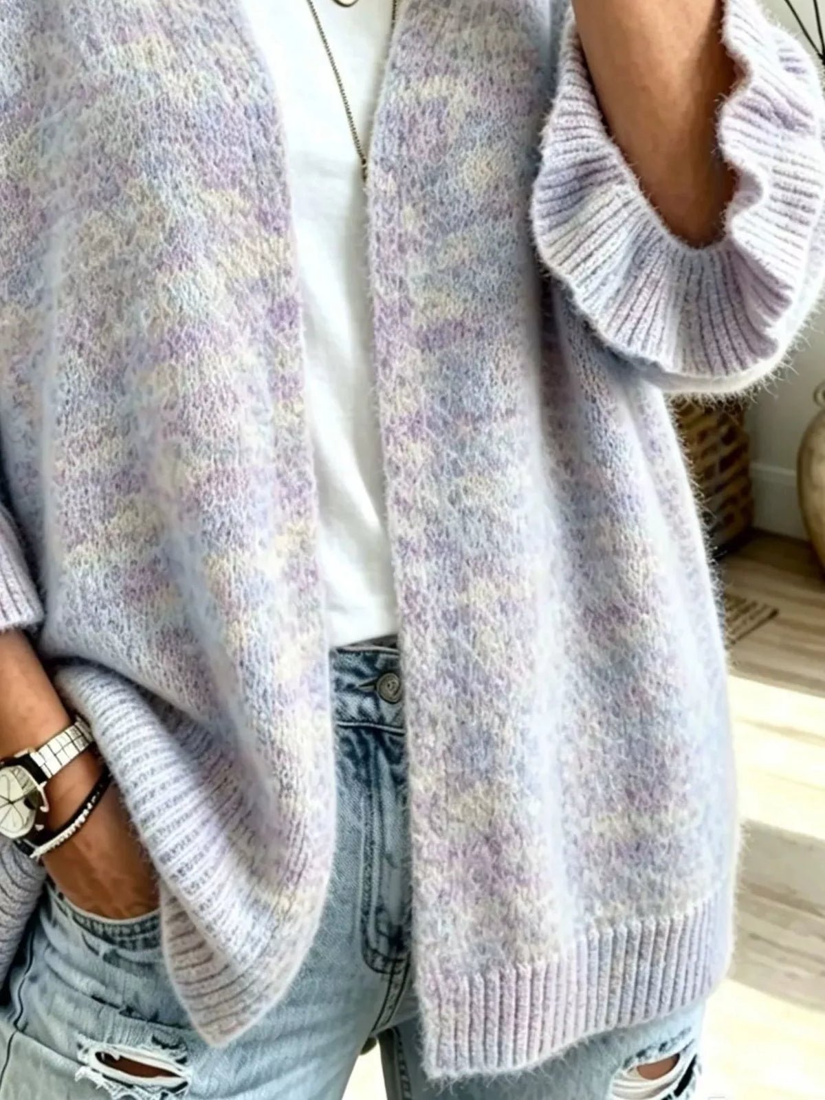 Full Size Ruffle Sleeve Open-Front Cardigan Plus Size - Multicolor - View 5
