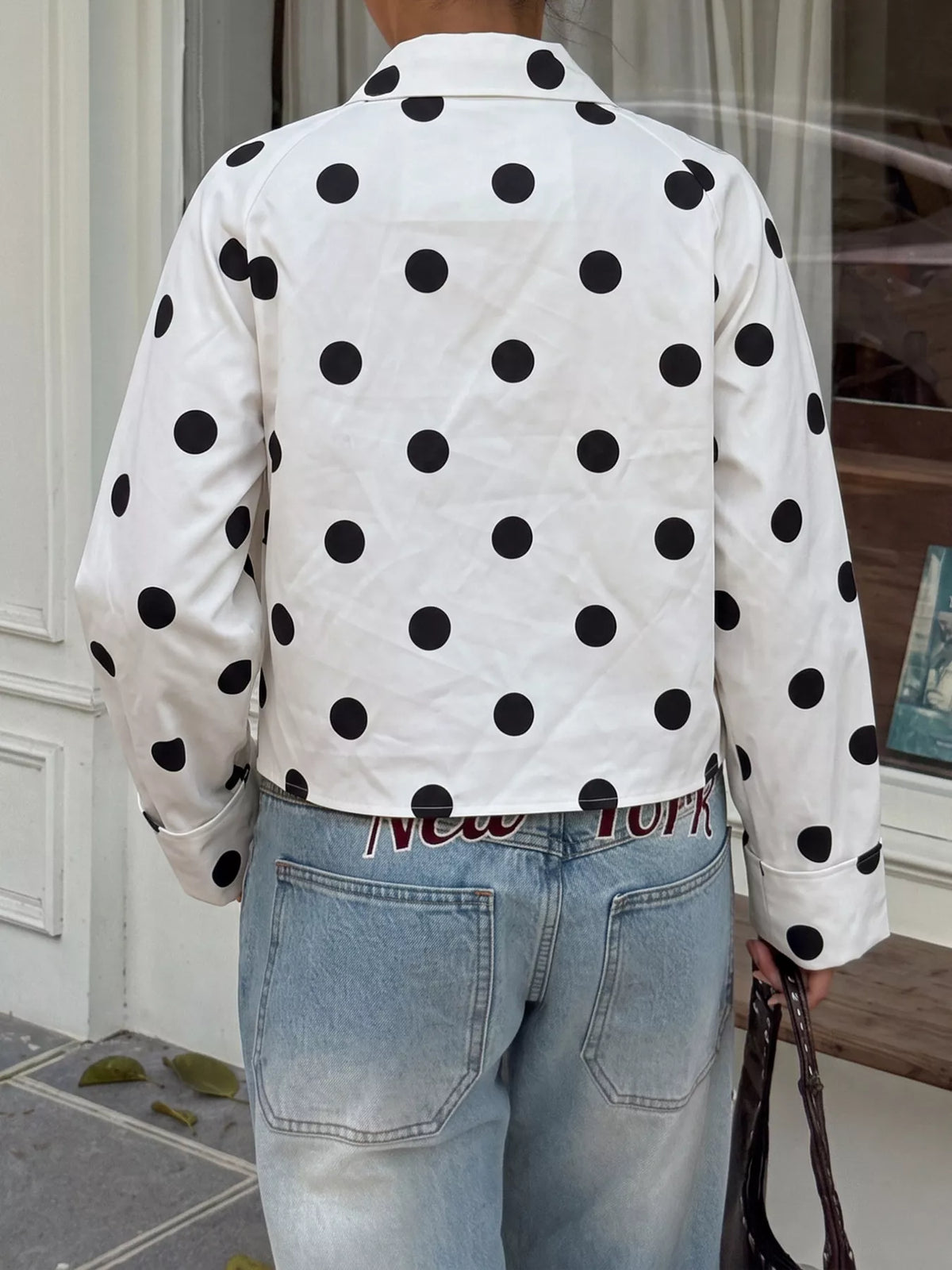 Polka Dot Button-Down Jacket - White - View 5