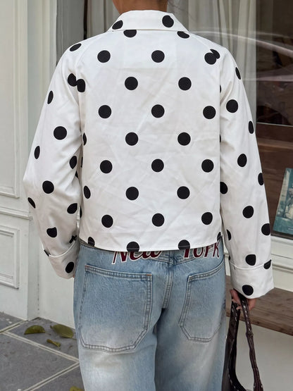 Polka Dot Button-Down Jacket - White - View 5