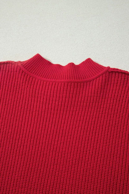 Long Sleeve Ribbed Knit Stand Neck Regular Fit Sweater - Rust - View 8