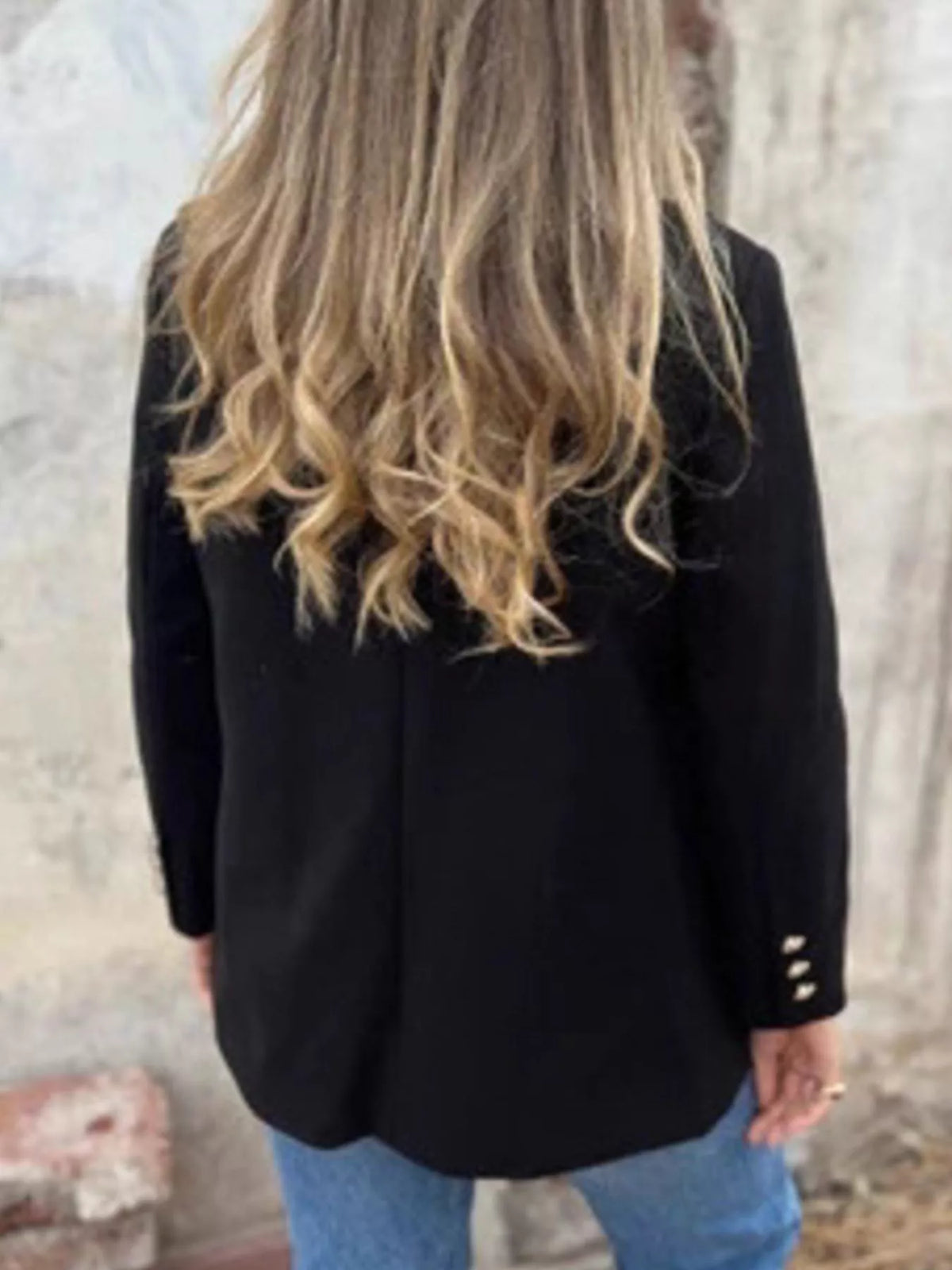 Full Size Double Breasted Long Sleeve Blazer Plus Size - Black - View 7