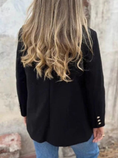 Full Size Double Breasted Long Sleeve Blazer Plus Size - Black - View 7
