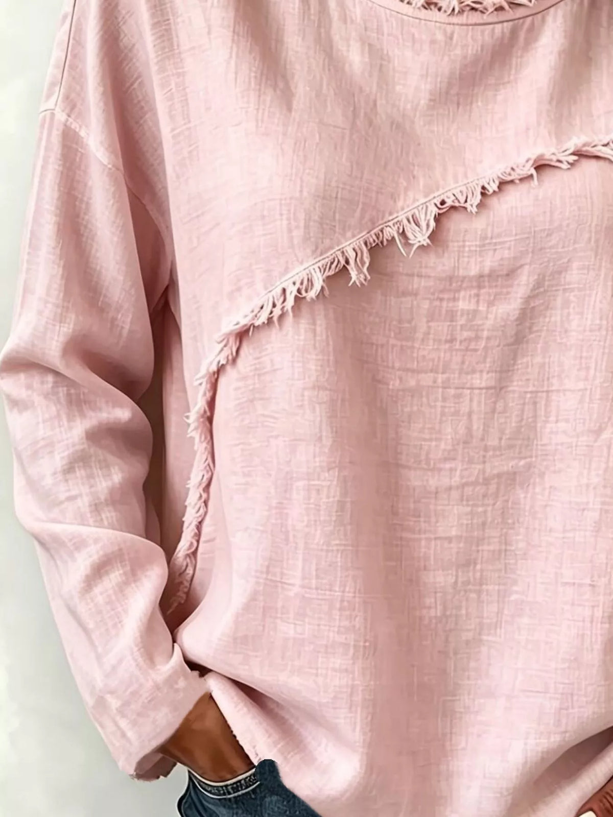 Frayed Hem Dropped Shoulder Blouse - Blush Pink - View 3