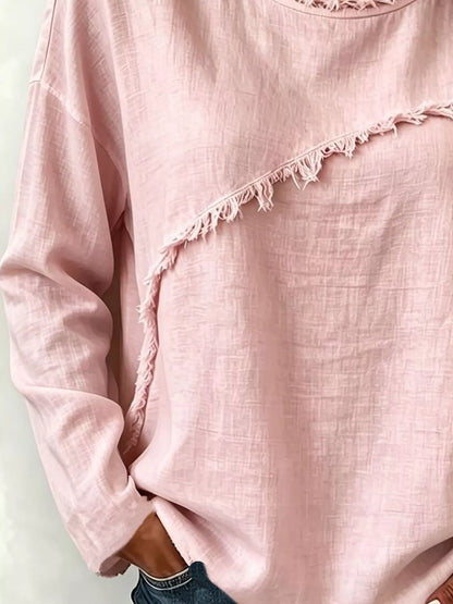 Frayed Hem Dropped Shoulder Blouse - Blush Pink - View 3