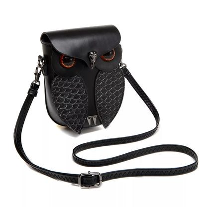 Owl Design Leather Crossbody Bag - Black - View 4