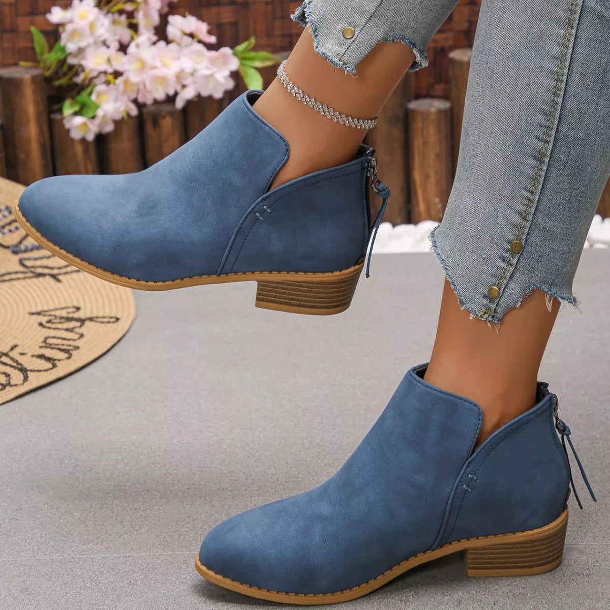 Point Toe Block Heels Boots - Blue - View 23