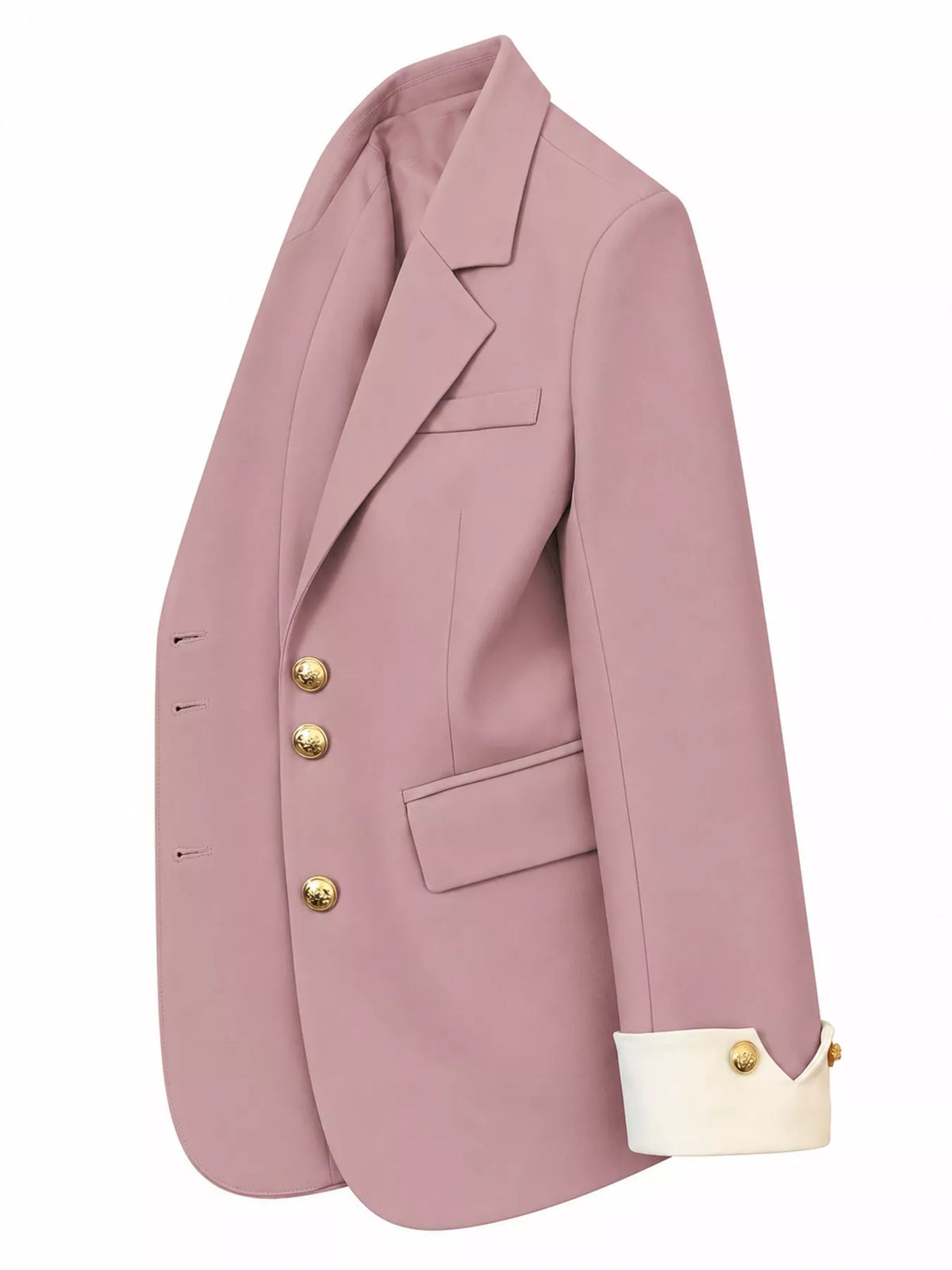 Full Size Single-Breasted Blazer with Gold Button Accents Plus Size - Pink - View 29