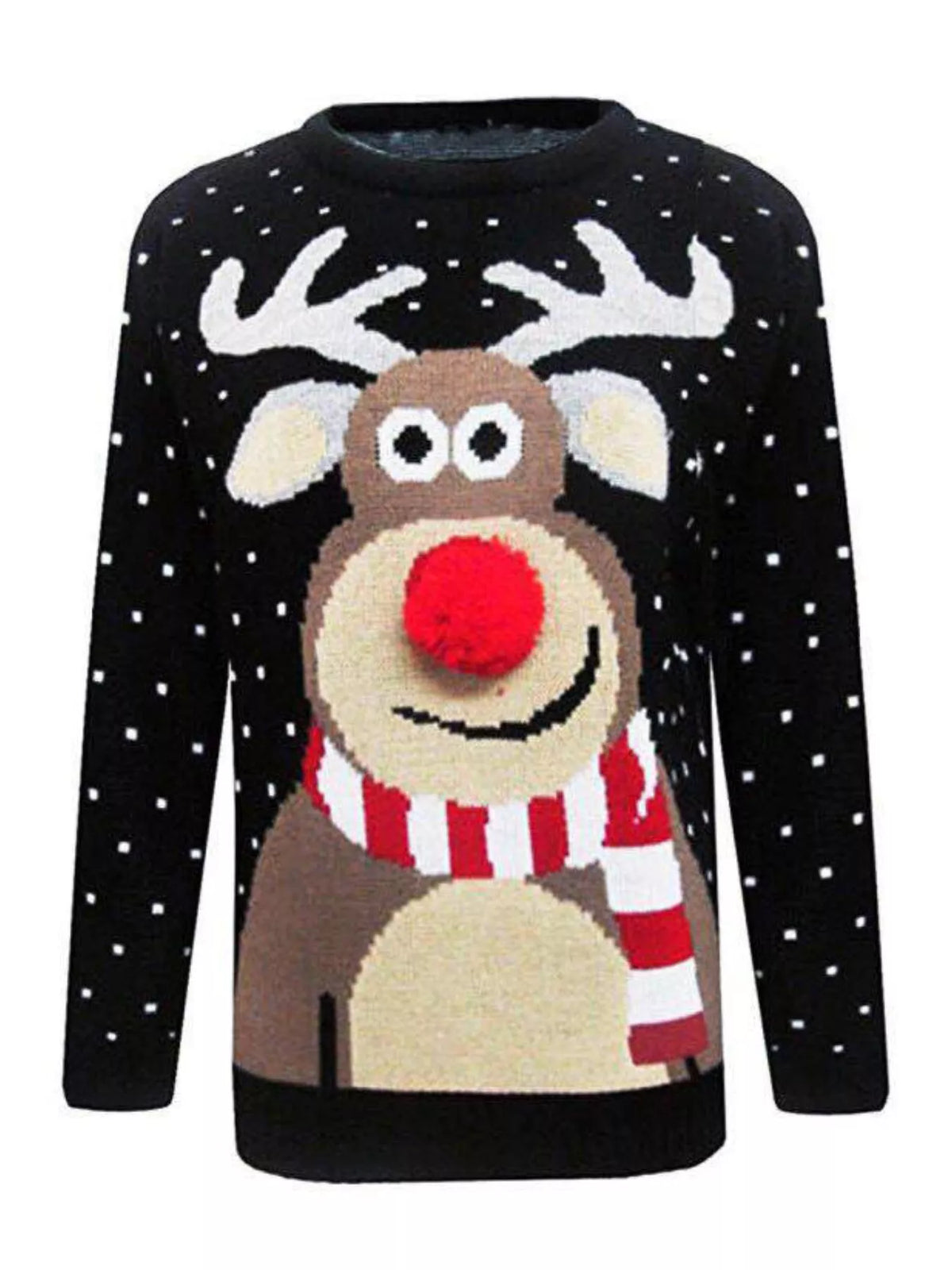 Christmas Reindeer Graphic Round Neck Sweater - Black - View 3