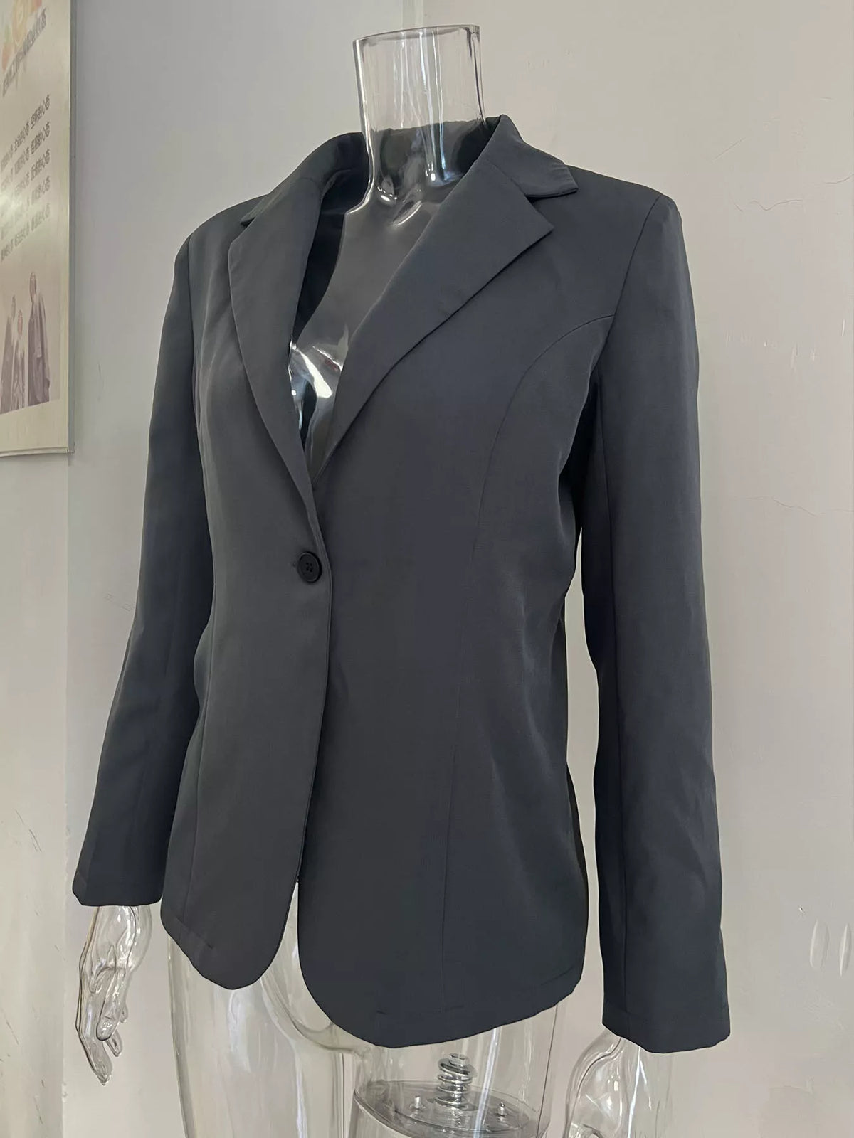 Slim-Fit Single-Button Casual Blazer - Dark Gray - View 3