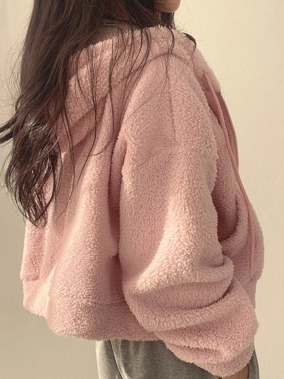 Oversized Sherpa Zip-Up Hoodie - Pink - View 12