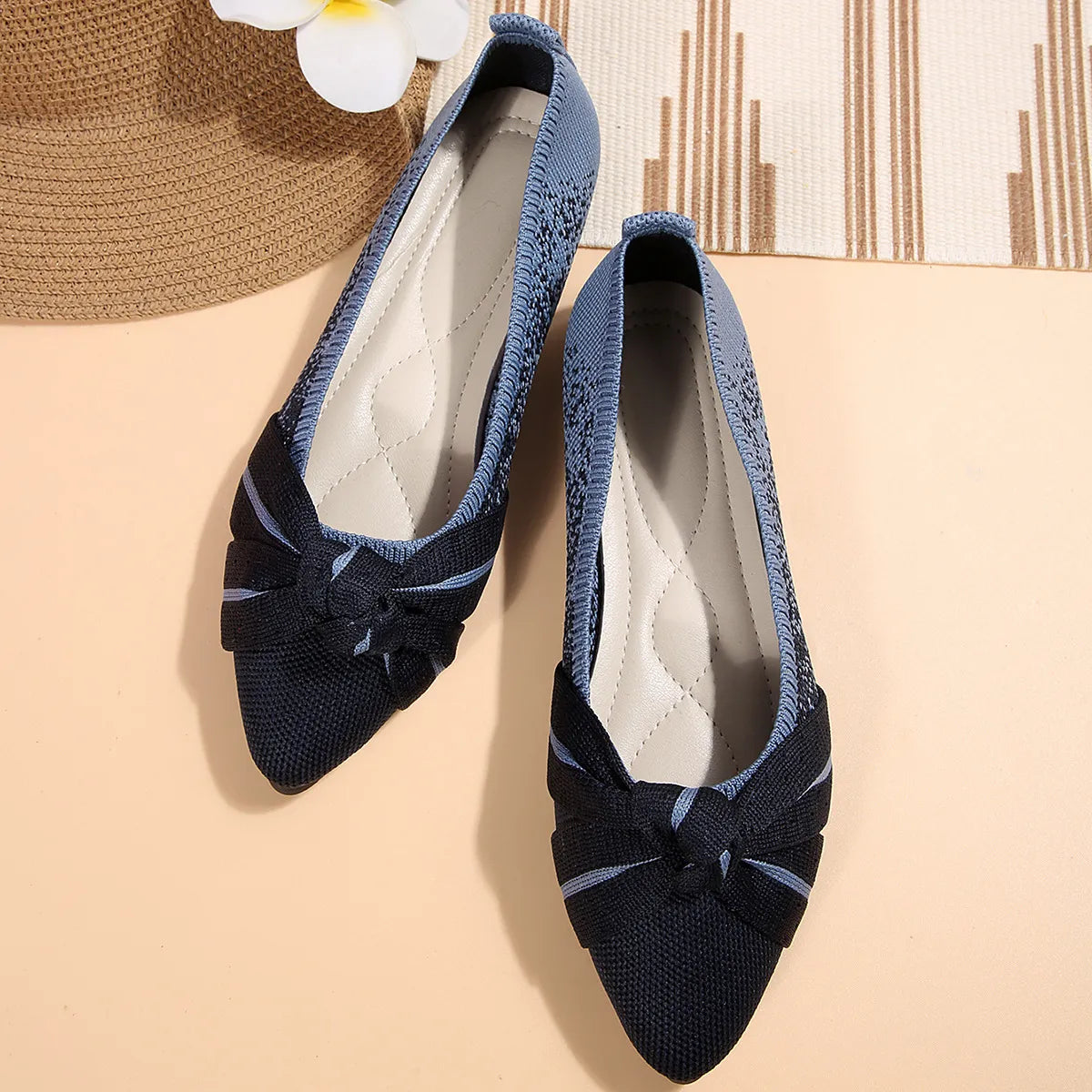 Contrast Point Toe Flats Slip-Ons - Dark Navy - View 2