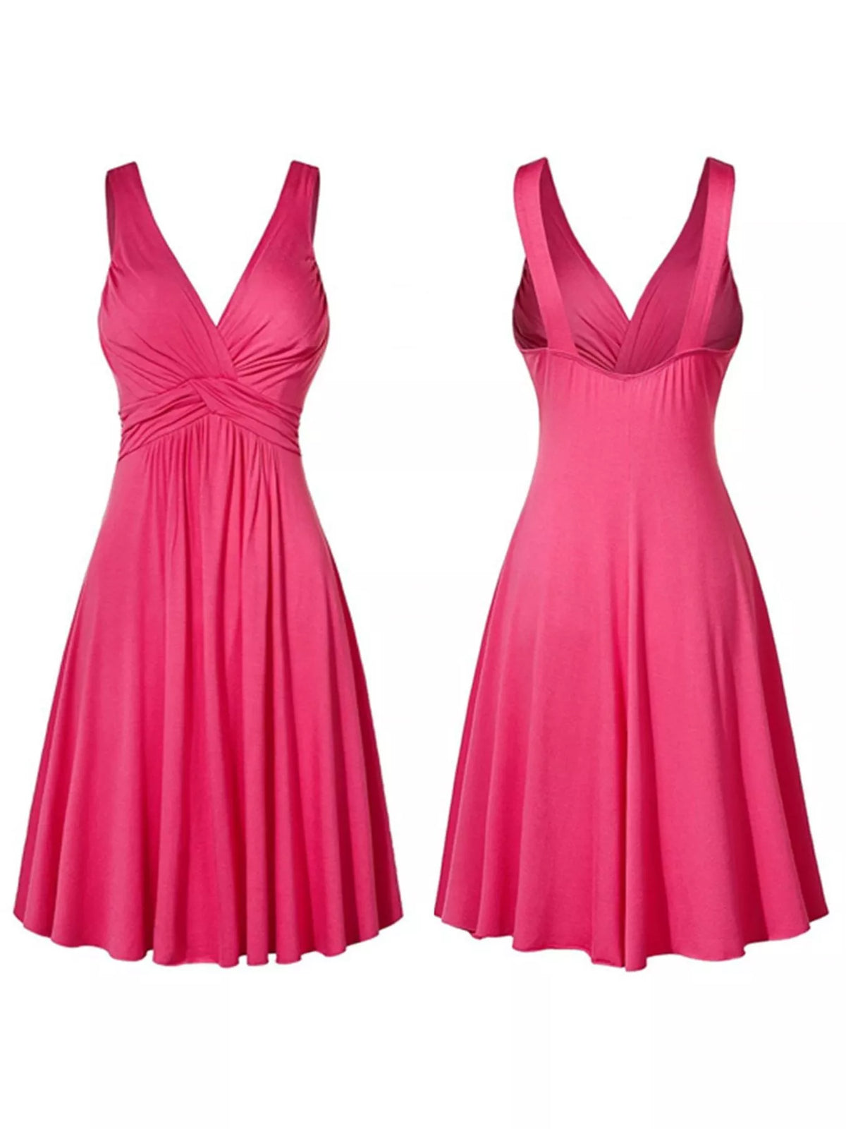 Full Size Twisted Sleeveless Ruched Waist A-Line Dress Plus Size - Hot Pink - View 3