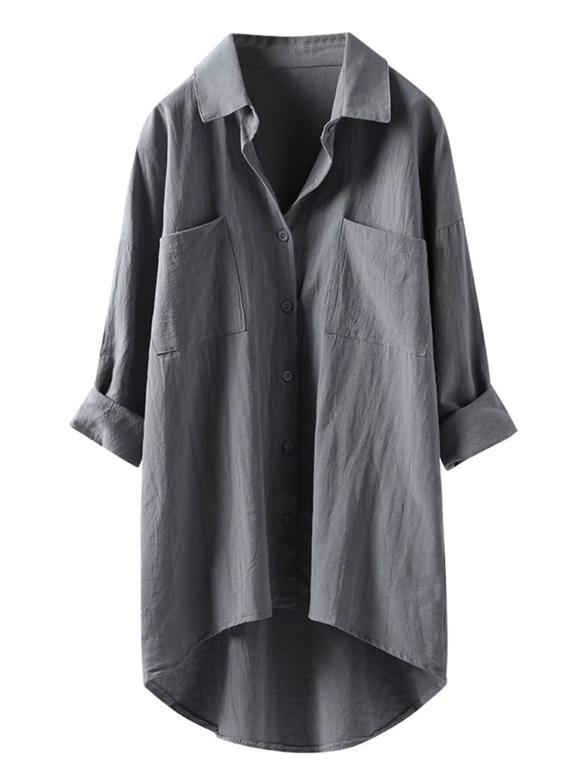 Full Size Casual Button-Down Shirt with Dual Chest Pockets Plus Size - Gray - View 18