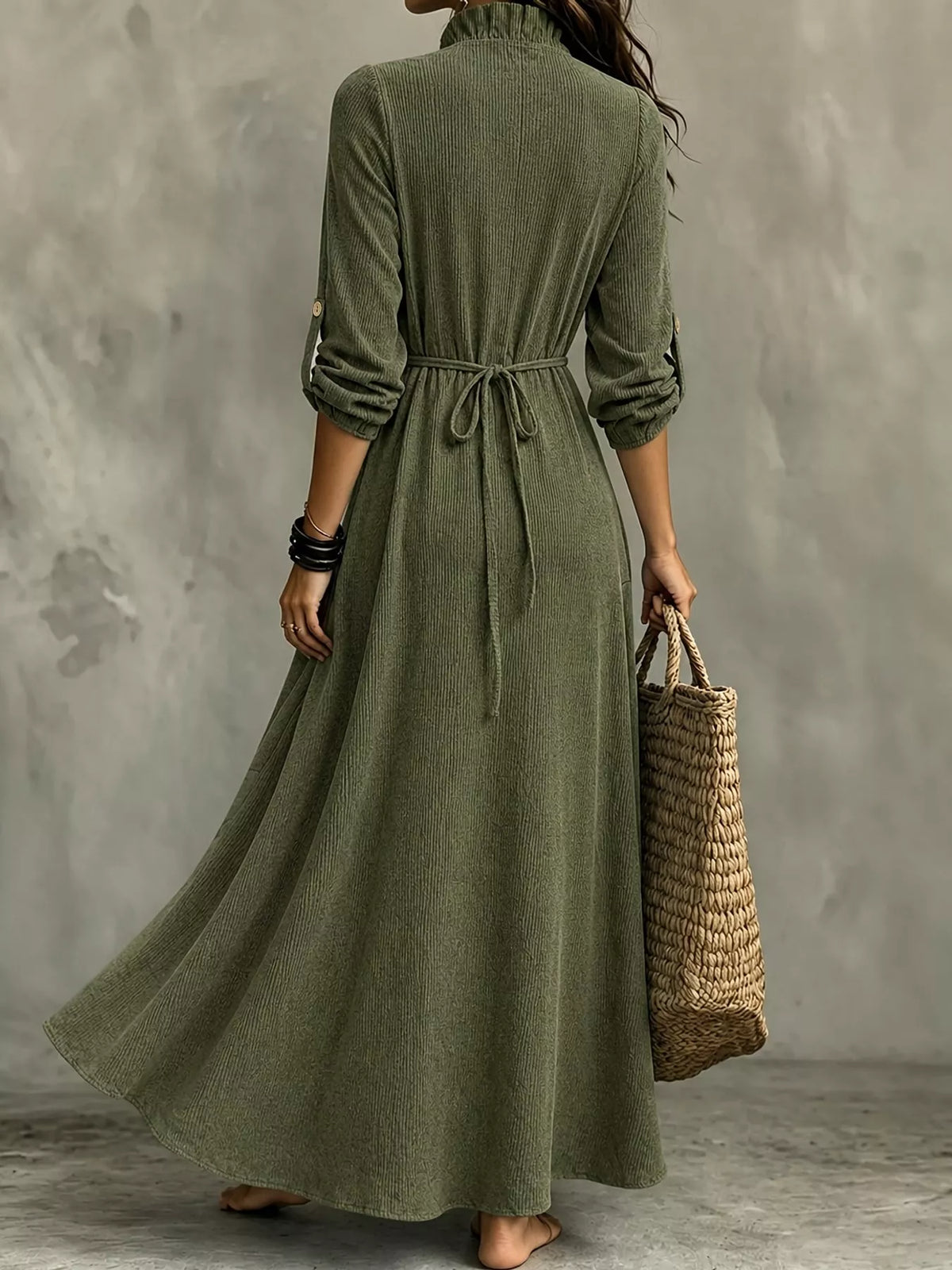 Full Size Frill Roll-Up Sleeve Maxi Dress Plus Size - Green - View 23