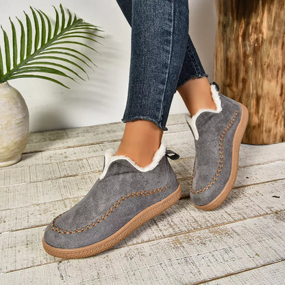 Round Toe Plush Lined Shoes - Dark Gray - View 3