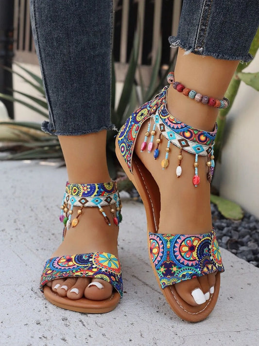Beaded Ankle Strap Sandals - product photo 1