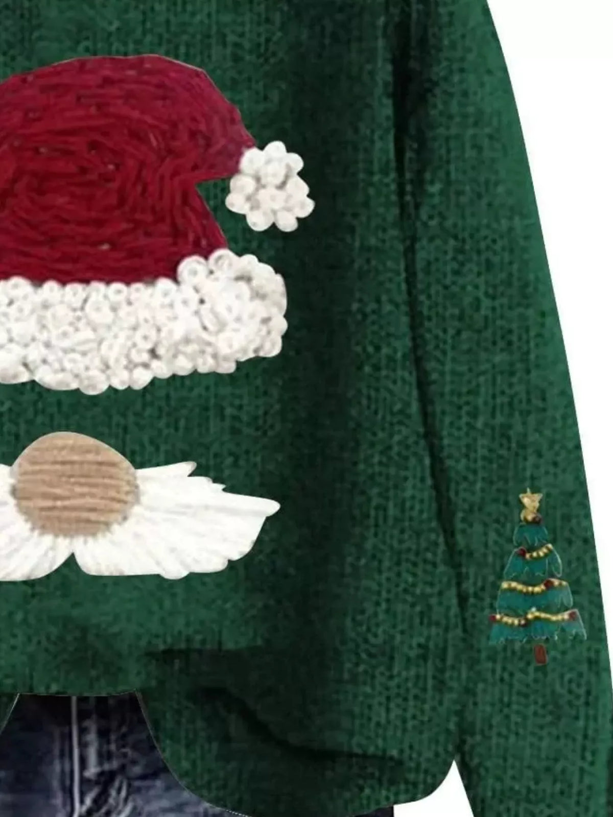Christmas Graphic Dropped Shoulder Sweater - Green - View 2
