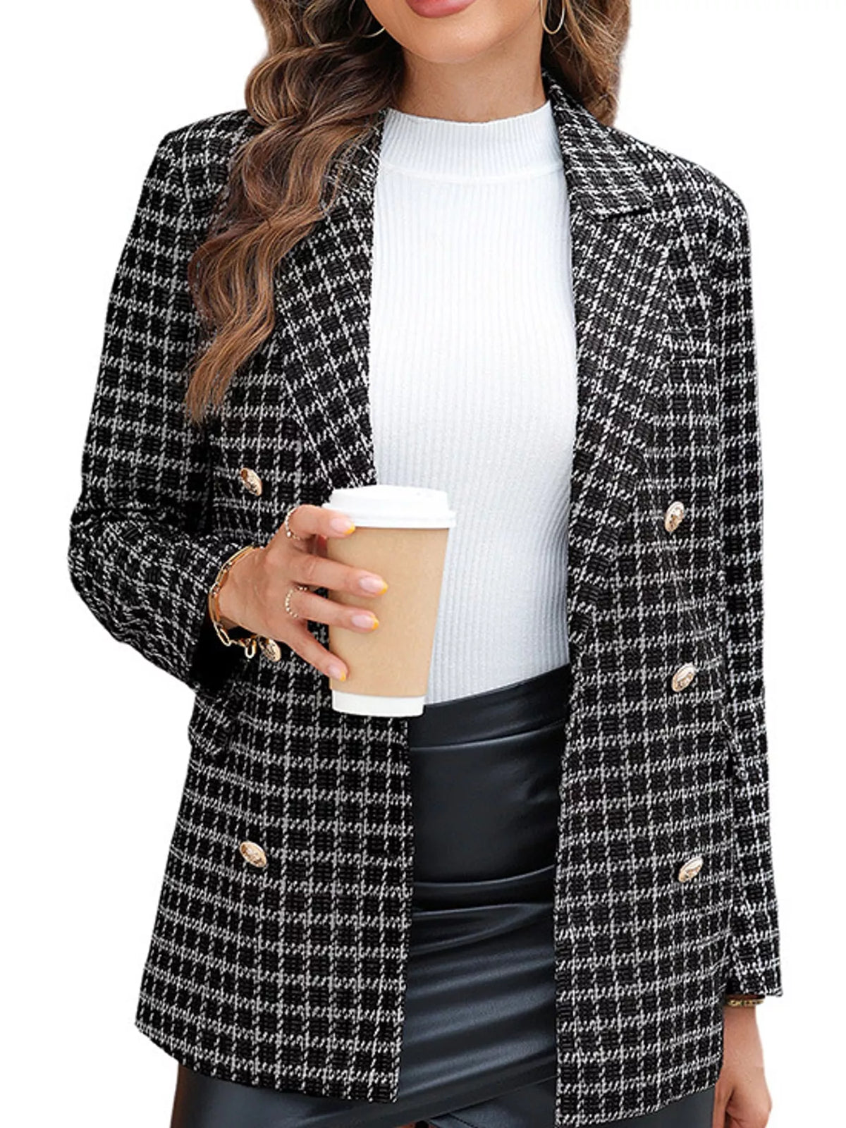 Plaid Double-Breasted Blazer