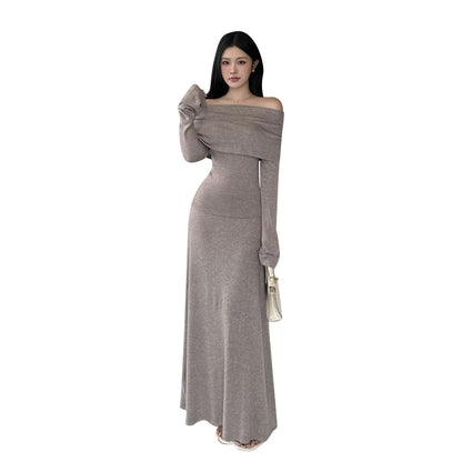 One shoulder knitted suit women's autumn and winter dress