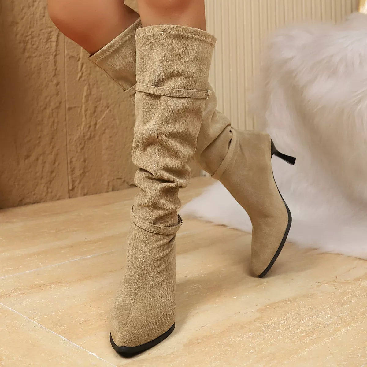 Point Toe Heeled Boots - Khaki - View 5