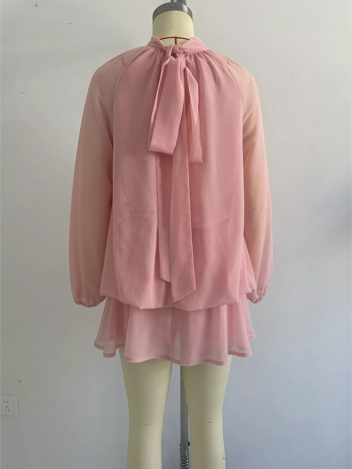 Mock Neck Sheer Chiffon Mini Dress - Dusty Pink - View 6