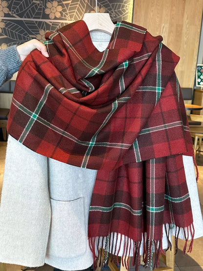 Classic Plaid Fringe Scarf - Red - View 1