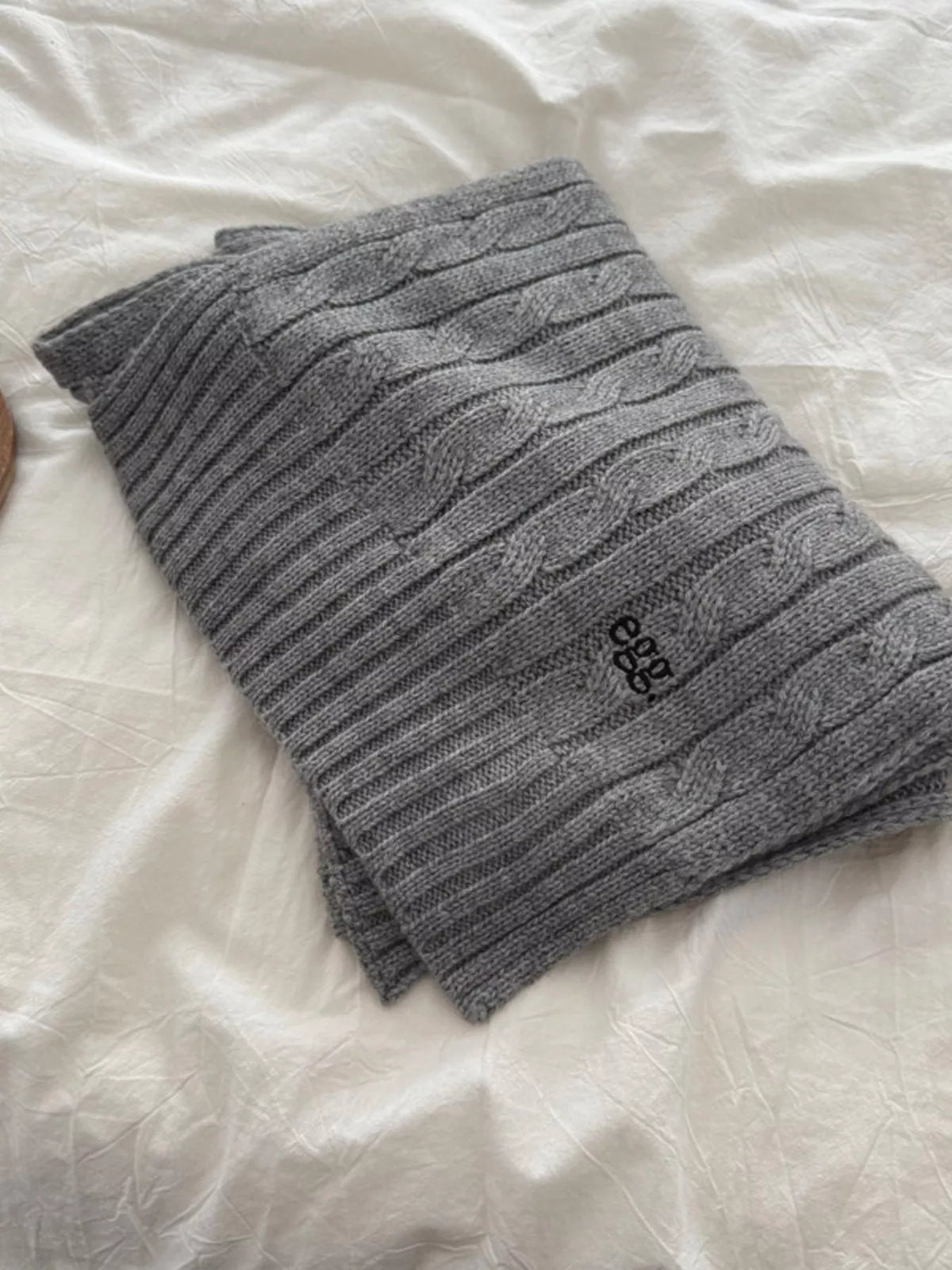 Ribbed Knitted Winter Scarf - Gray - View 7