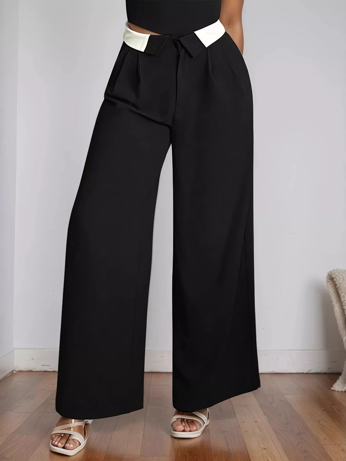 Wide Leg Pants - Black - View 1