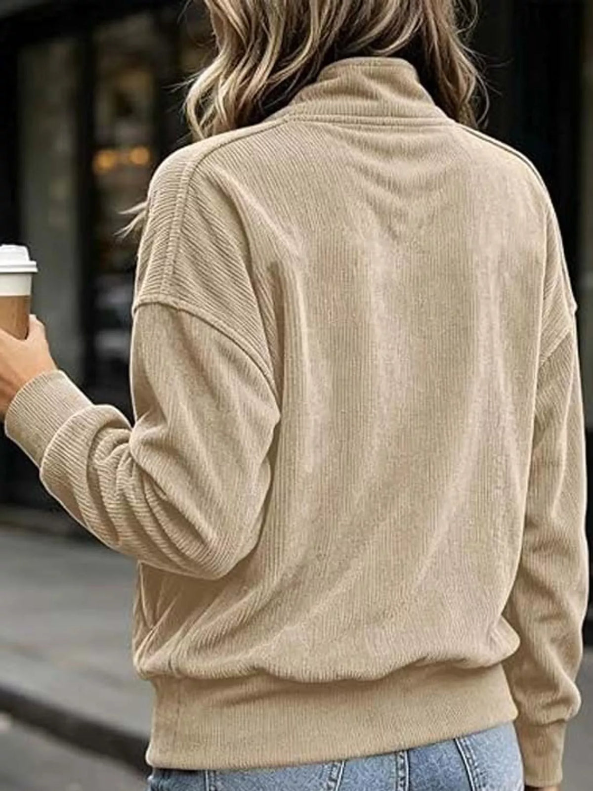 Full Size Quarter-Snap Sweatshirt with Kangaroo Pocket Plus Size - Apricot Color - View 24