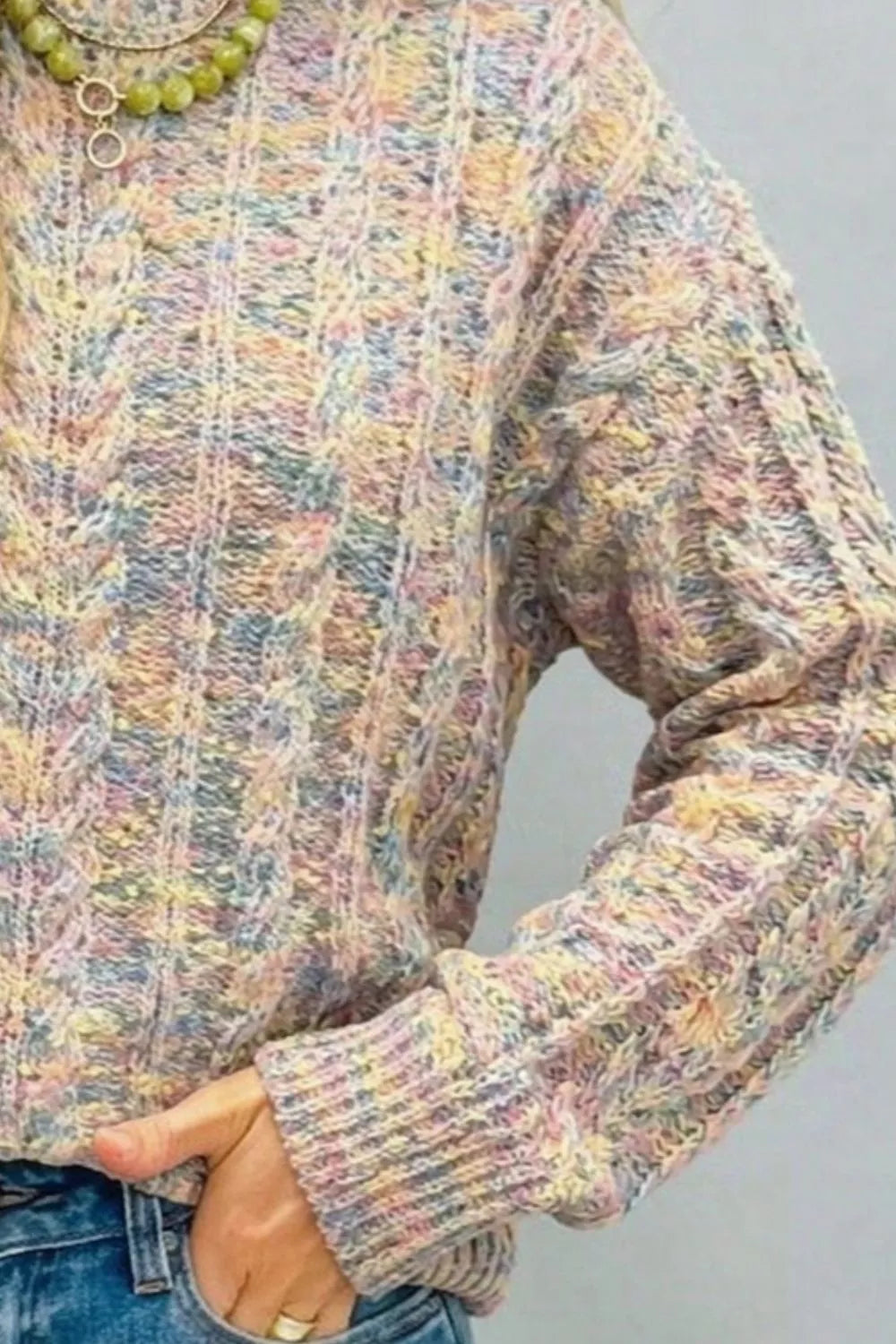 Multicolor Cable Knit Dropped Shoulder Sweater - Multicolor - View 3