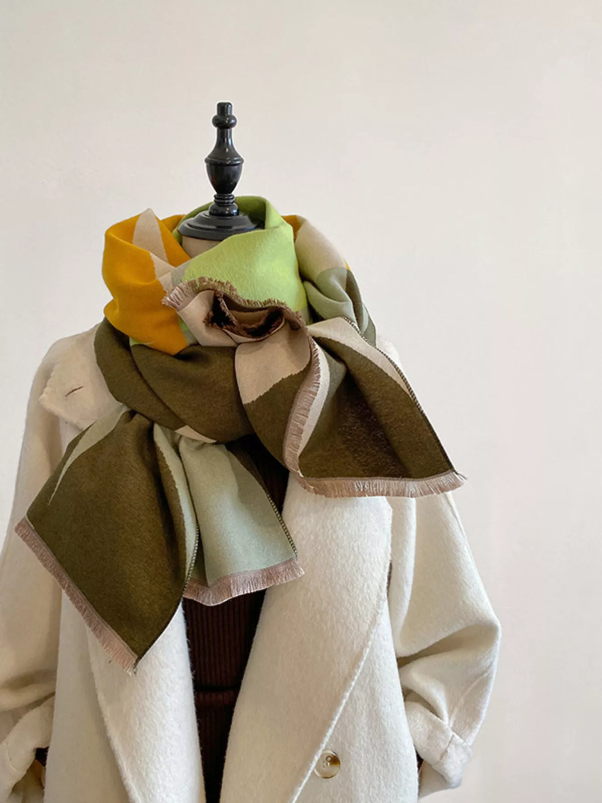 Contrast Raw Hem Scarf - Sage - View 4