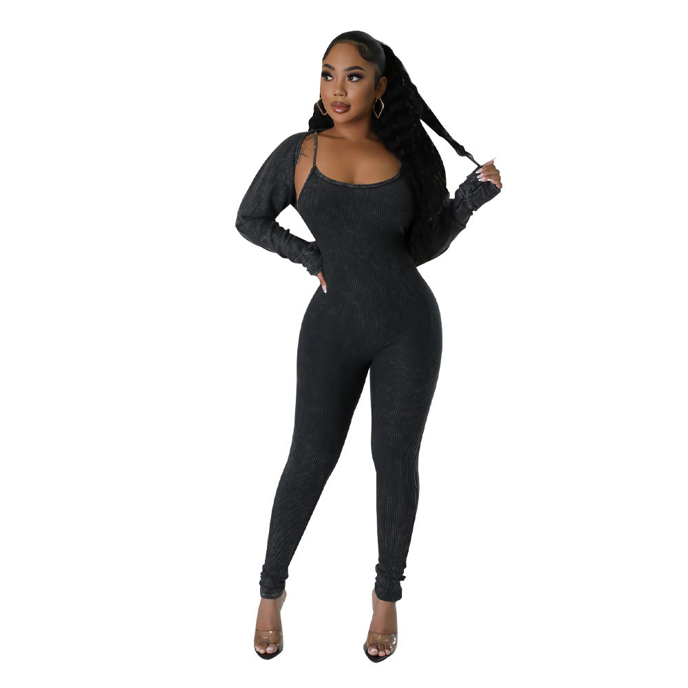 U-neck tight jumpsuit set