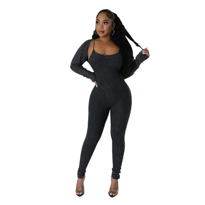 U-neck tight jumpsuit set