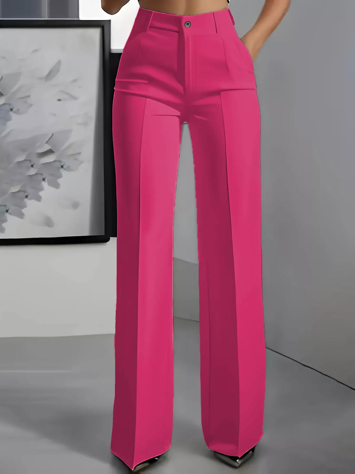 Full Size High-Waisted Wide-Leg Pants Plus Size - Rose Red - View 1