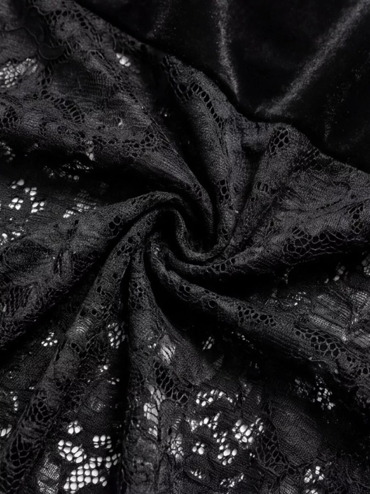 Lace V-Neck Flare Sleeve Dress - Black - View 5
