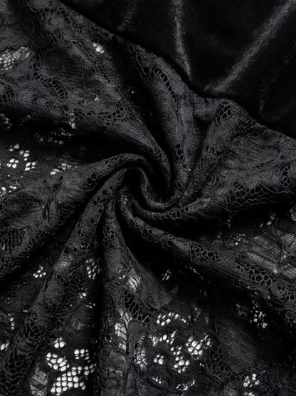 Lace V-Neck Flare Sleeve Dress - Black - View 5