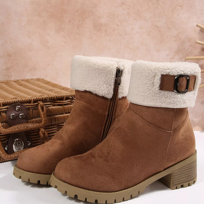 Round Toe Block Heels Boots - Brown - View 4