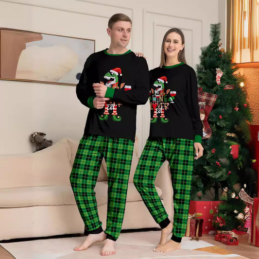 European and American Style Dinosaur Letter Print Christmas Family Matching Pajama Set